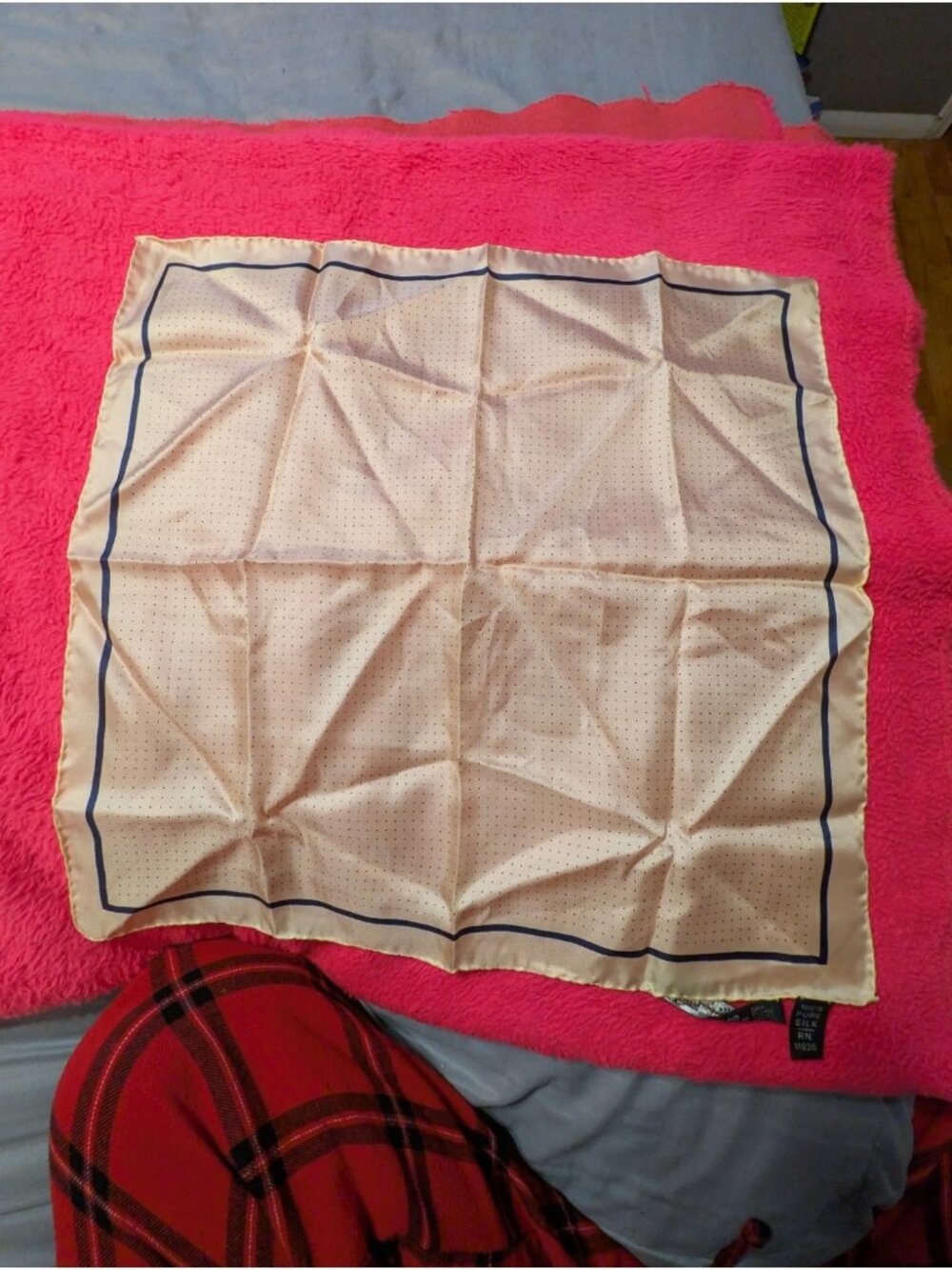 Vtg 80s 90s Vittorio Rex 100% Silk Pocket Square Scarf 17x17 Italy Cream Dot Ivy
